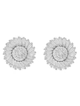 Peora Floral Halo CZ Solitare Earrings - Silver