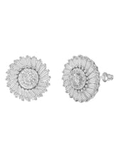 Peora Floral Halo CZ Solitare Earrings - Silver