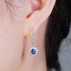 Peora Floral Halo CZ Blue Aura Earrings - Silver