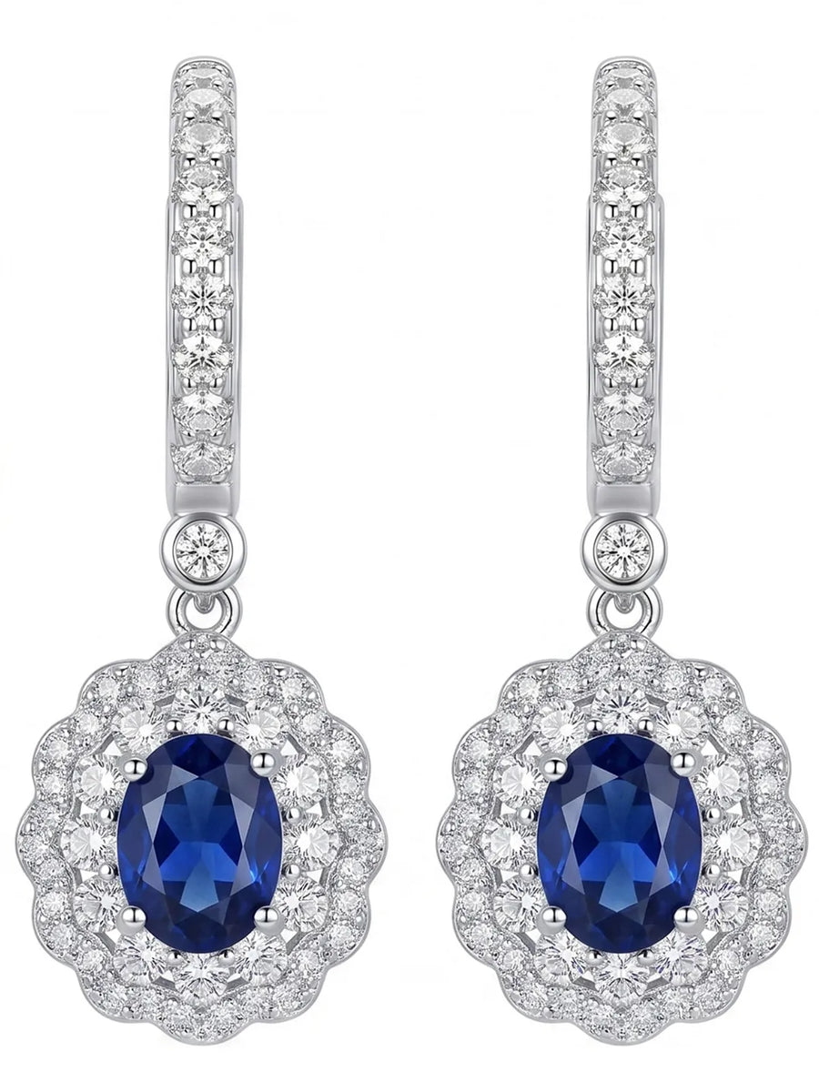 Peora Floral Halo CZ Blue Aura Earrings - Silver