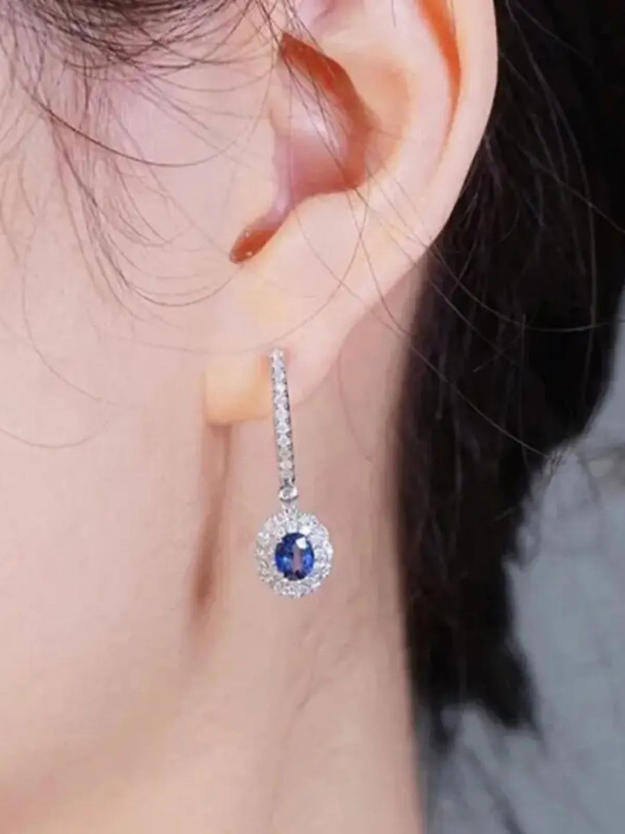 Peora Floral Halo CZ Blue Aura Earrings - Silver