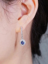 Peora Floral Halo CZ Blue Aura Earrings - Silver