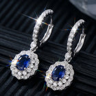 Peora Floral Halo CZ Blue Aura Earrings - Silver