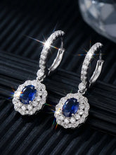 Peora Floral Halo CZ Blue Aura Earrings - Silver