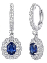 Peora Floral Halo CZ Blue Aura Earrings - Silver