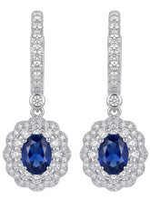 Peora Floral Halo CZ Blue Aura Earrings - Silver