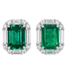 Peora Emrald Green Solitare Studs - Silver