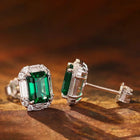 Peora Emrald Green Solitare Studs - Silver