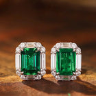 Peora Emrald Green Solitare Studs - Silver