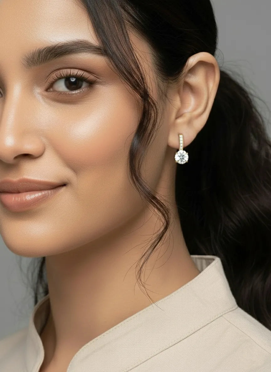Peora Premium Solitaire Dangle Earrings - Gold