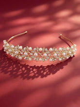 Peora Pearl & CZ Luxe Leaf Hair Band - Gold