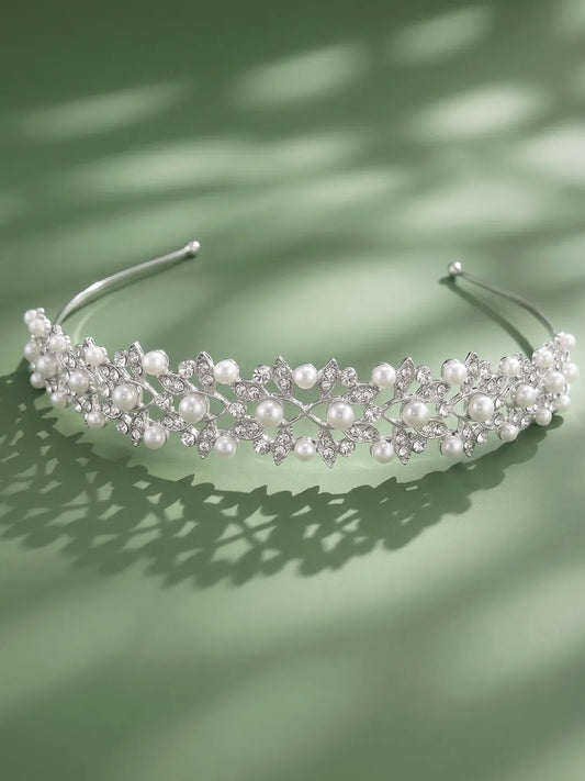 Peora Pearl & CZ Luxe Leaf Hair Band - Silver