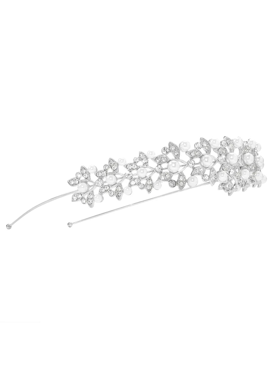 Peora Pearl & CZ Luxe Leaf Hair Band - Silver