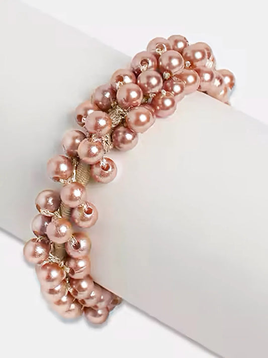 Pearl Embellished Luxe Hair Scrunchie - Rose Gold