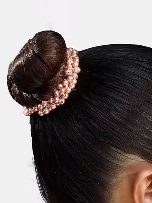 Pearl Embellished Luxe Hair Scrunchie - Rose Gold
