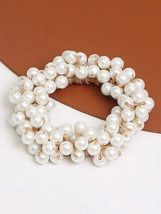 Pearl Embellished Luxe Hair Scrunchie - White