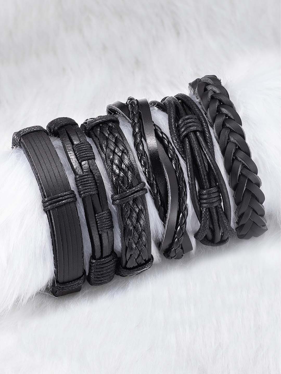 Modern Stack Black Leather Bracelets