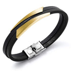Men’s Black Leather Gold Accent Bracelet