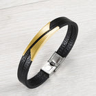 Men’s Black Leather Gold Accent Bracelet