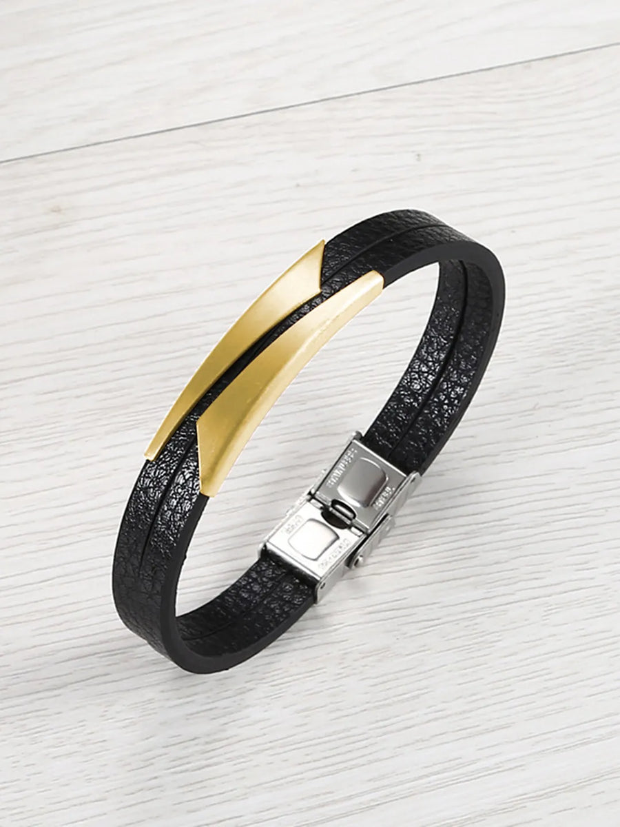 Men’s Black Leather Gold Accent Bracelet