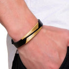 Men’s Black Leather Gold Accent Bracelet