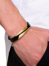 Men’s Black Leather Gold Accent Bracelet