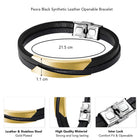 Men’s Black Leather Gold Accent Bracelet