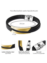 Men’s Black Leather Gold Accent Bracelet