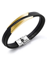 Men’s Black Leather Gold Accent Bracelet