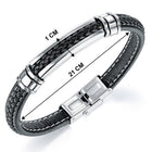 Everyday Black Leather Steel Bracelet For Men
