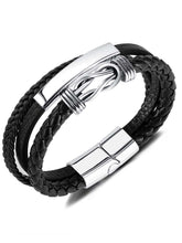 Silver Accent Black Leather Bracelet