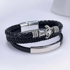 Men’s Anchor Accent Openable Leather Bracelet