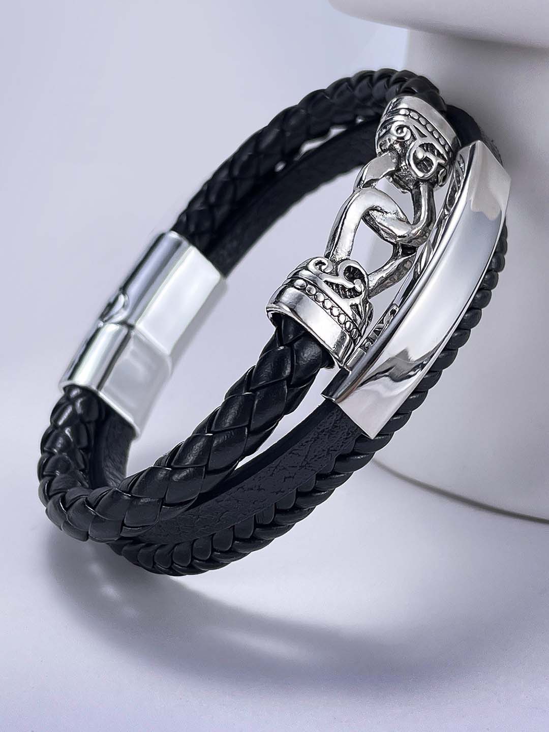 Classic Silver-Plated Leather Bracelet