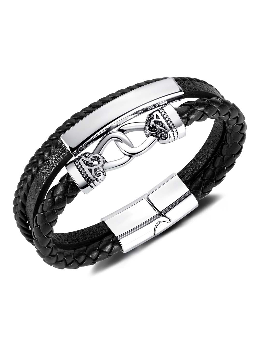 Classic Silver-Plated Leather Bracelet