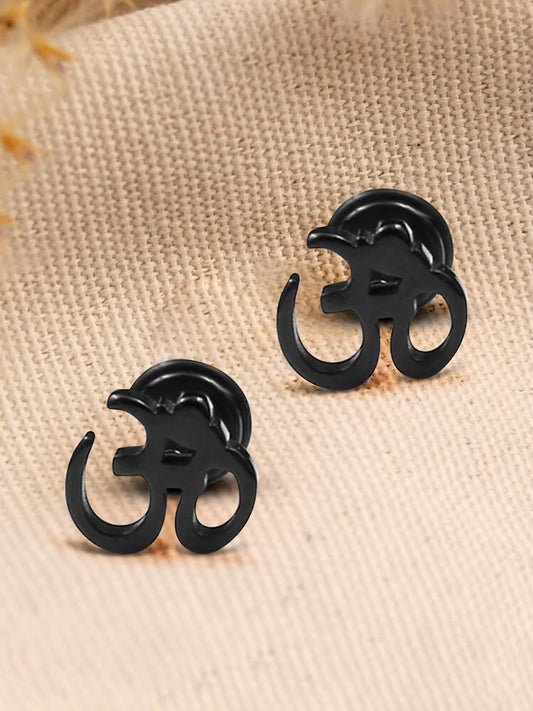 Contemporary OM Shape Stud Earrings - Black