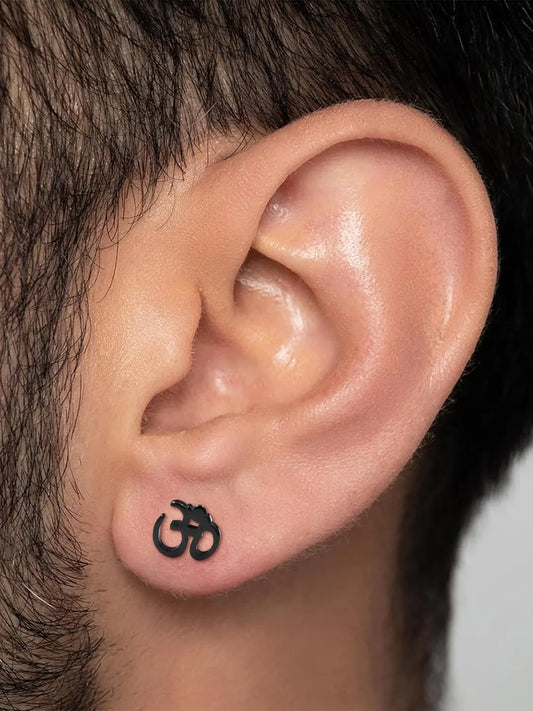 Contemporary OM Shape Stud Earrings - Black