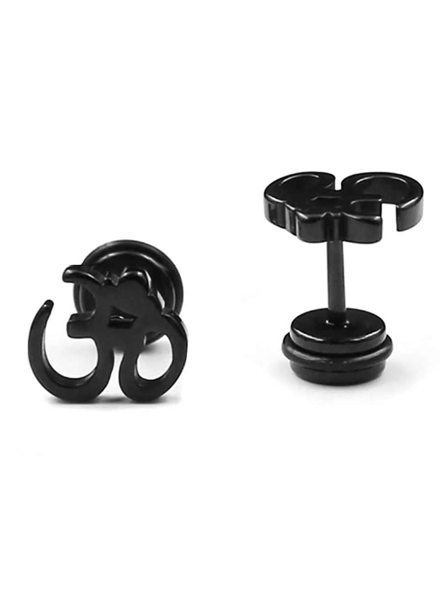 Contemporary OM Shape Stud Earrings - Black