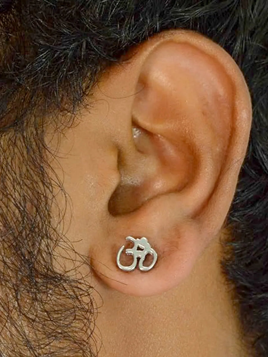 Contemporary OM Shape Stud Earrings - Silver