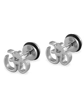 Contemporary OM Shape Stud Earrings - Silver