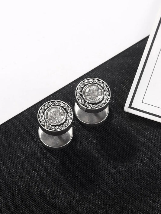 Men’s Classic Rope Edge CZ Studs. Pair of silver earrings Rope design on edge with gemstones for men. 