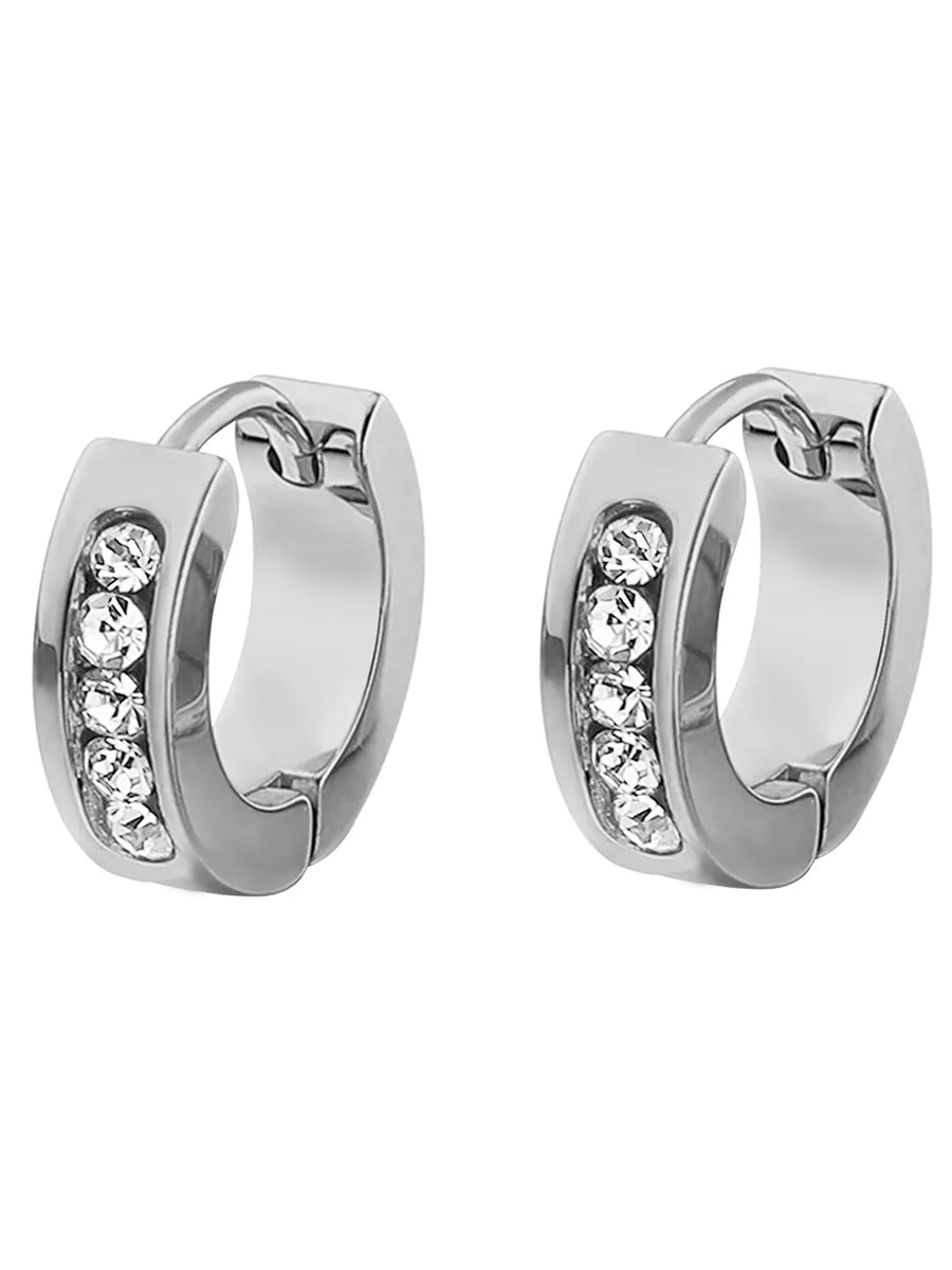 Rhodium Plated Men's CZ Floral Earrings
