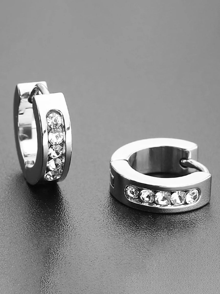 Rhodium Plated Men's CZ Floral Earrings