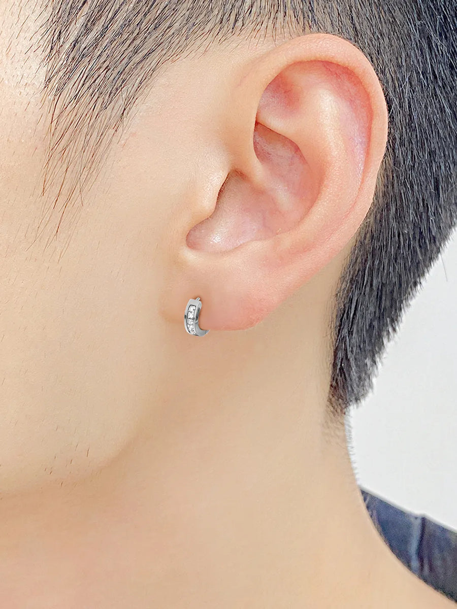 Rhodium Plated Men's CZ Floral Earrings