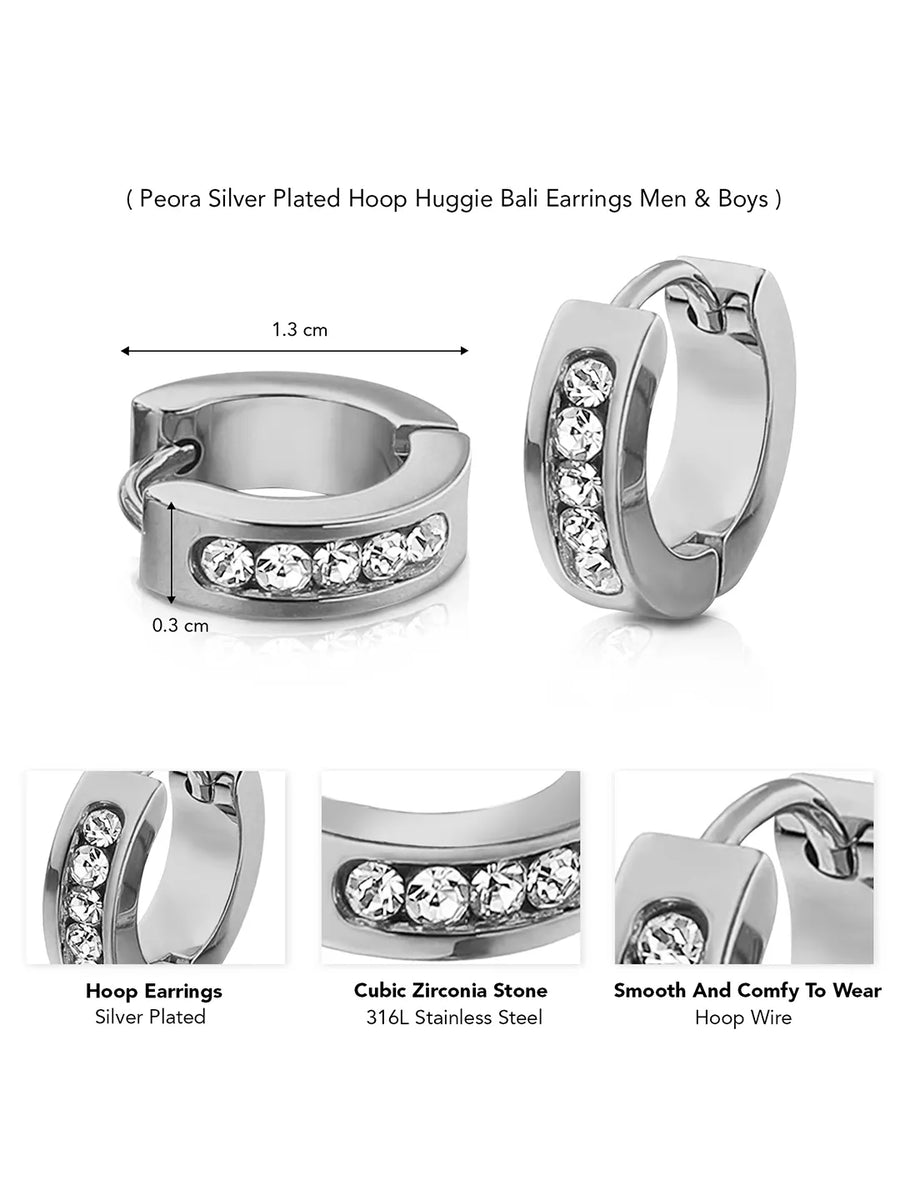 Rhodium Plated Men's CZ Floral Earrings