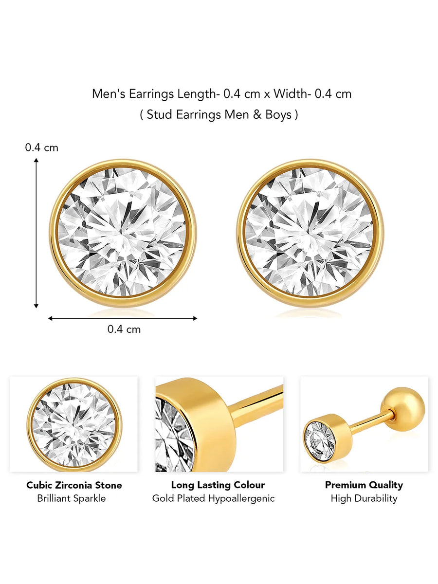 Gold Plated Green CZ Men's Earrings