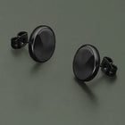 Contemporary Round Stud Earrings for Men - Black