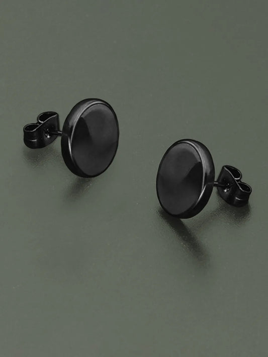 Contemporary Round Stud Earrings for Men - Black