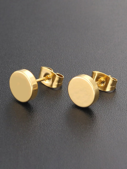 Contemporary Round Stud Earrings for Men - Gold