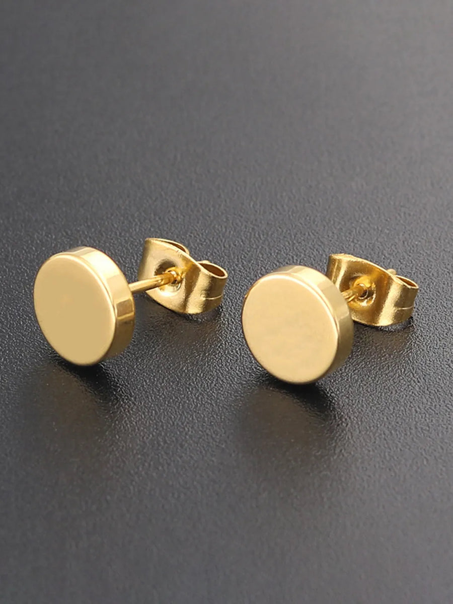 Contemporary Round Stud Earrings for Men - Gold