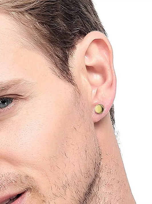 Contemporary Round Stud Earrings for Men - Gold